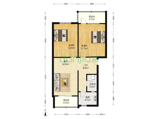 抚琴北三巷3号 2室1厅1卫 95平方