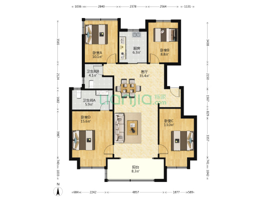 万象天地九悦 4室1厅2卫 124平方