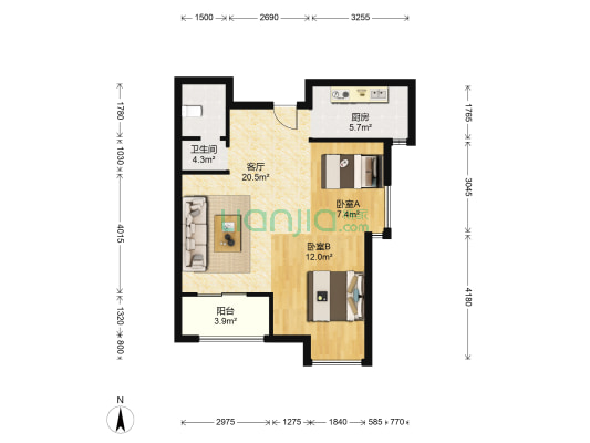 枫桥庭 2室1厅1卫 84平方