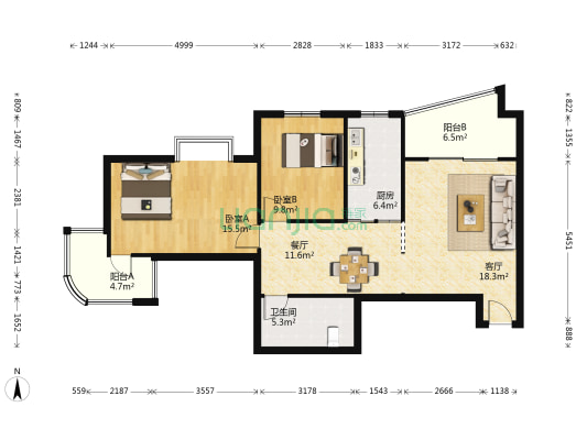郑煤机3号院 2室2厅1卫 101平方