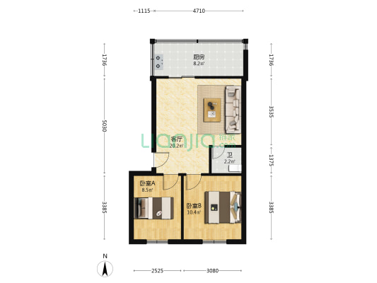 苗圃里红桥楼 2室1厅1卫 62平方