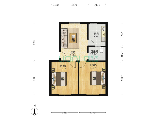 乐游路4号 2室1厅1卫 72平方