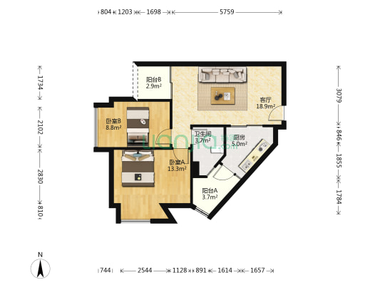 盛世名门 2室1厅1卫 69平方