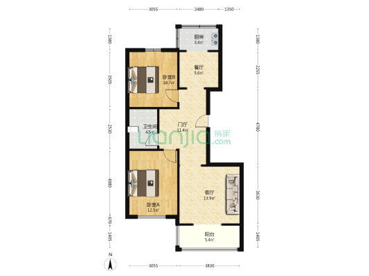 国泰龙城苑东区 2室2厅1卫 99平方