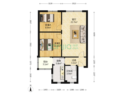 南城电力小区 2室1厅1卫 71平方