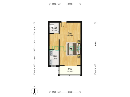延静里 1室0厅1卫 43平方