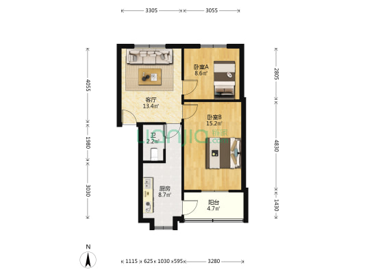五三大道9号 2室1厅1卫 58平方