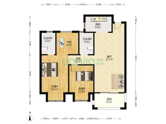 新城华府 3室1厅2卫 111平方