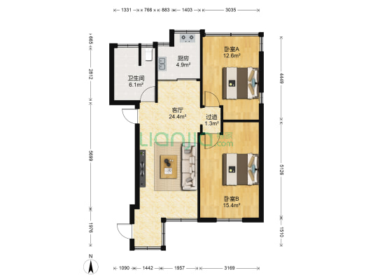探矿厂宿舍 2室1厅1卫 70平方
