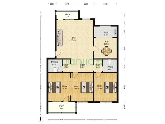 金峰商城 3室2厅2卫 148平方
