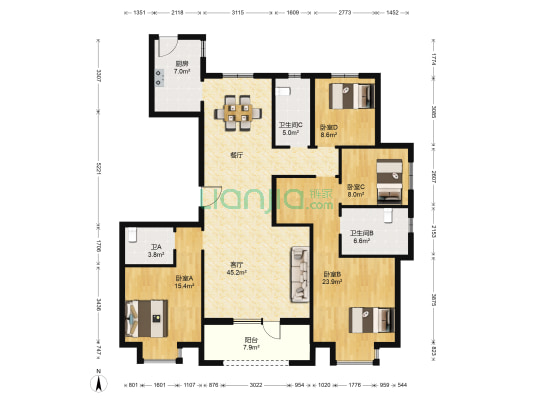 泷悦长安伊顿园 4室1厅3卫 178平方