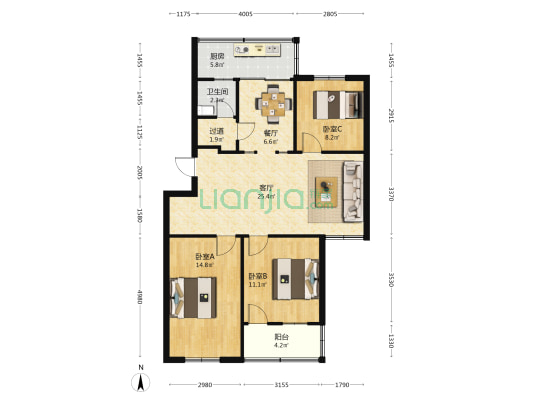 淮阴中学教职工生活区 3室2厅1卫 94平方