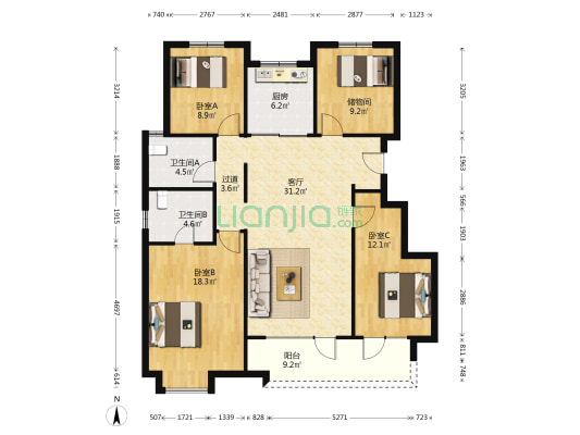新城玺樾云庭 3室1厅2卫 132平方
