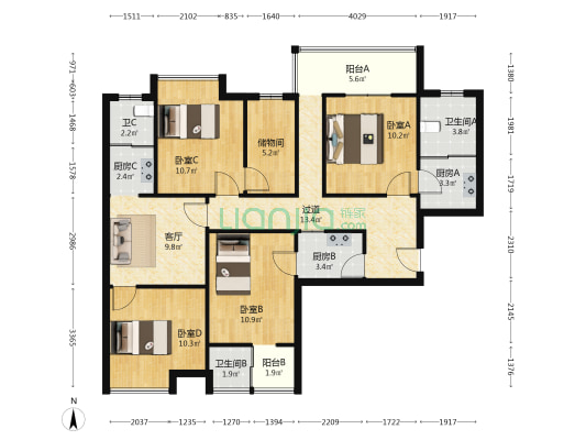 家兴苑 4室1厅3卫 124平方