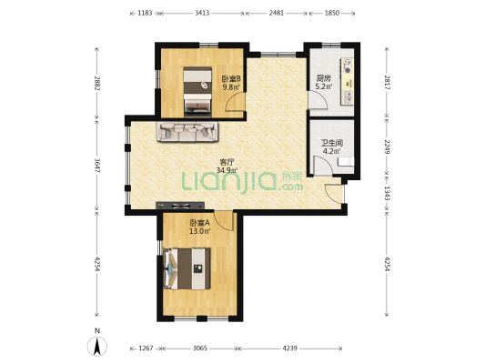 新民园 2室1厅1卫 92平方