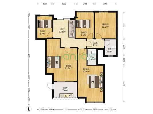 东厦紫荆苑 4室1厅2卫 132平方