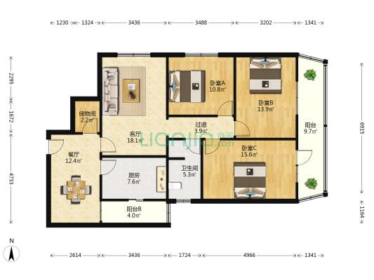桃山村 3室2厅1卫 141平方