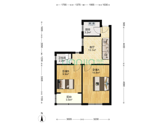 三元二村 2室1厅1卫 55平方