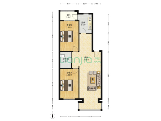 维鸿家园 2室1厅1卫 93平方