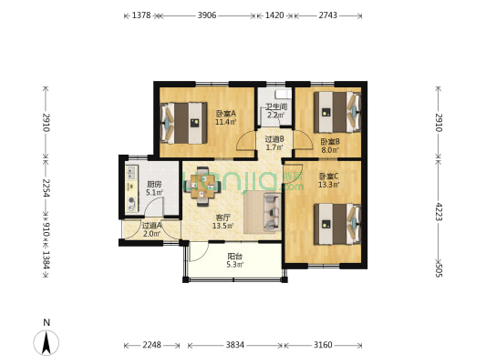 五凌公司职工宿舍 3室1厅1卫 75平方