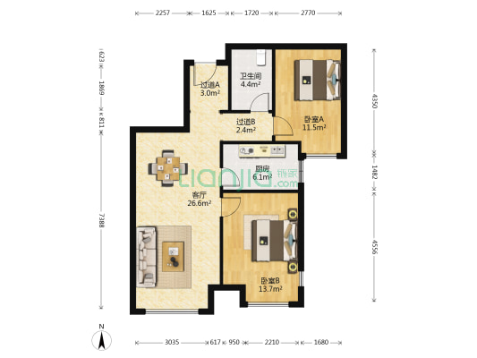 永定河孔雀城剑桥郡一期 2室1厅1卫 84平方