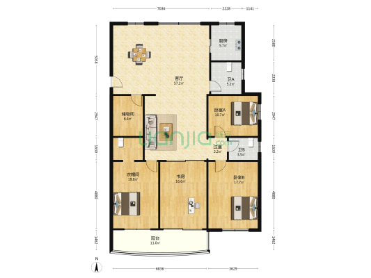 名都公寓 3室1厅2卫 177平方