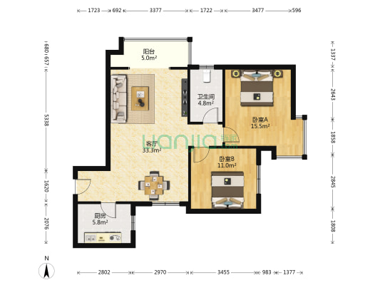 长乐坊小区北区 2室1厅1卫 96平方