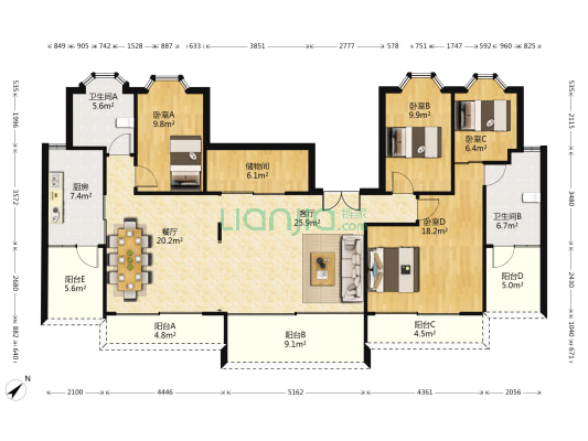 馨庭苑二期 4室2厅2卫 145平方