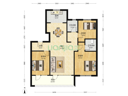 中仁·澜山悦府 3室1厅2卫 119平方