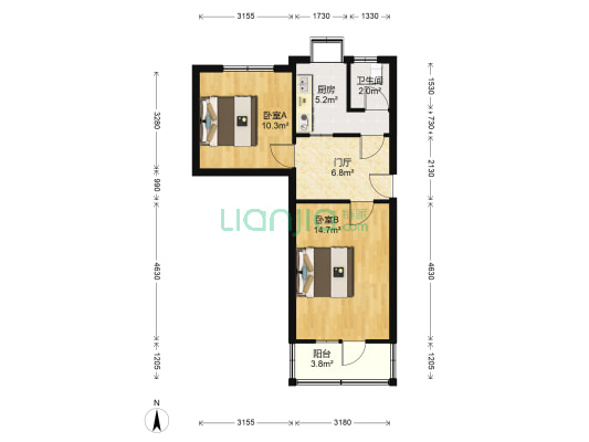矿院楼2号院 2室0厅1卫 56平方