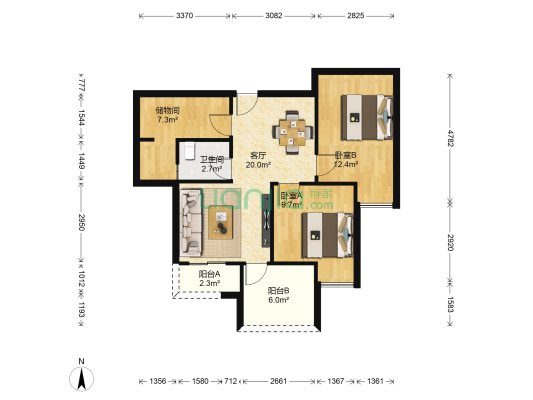斌鑫馨福苑 2室1厅1卫 77平方