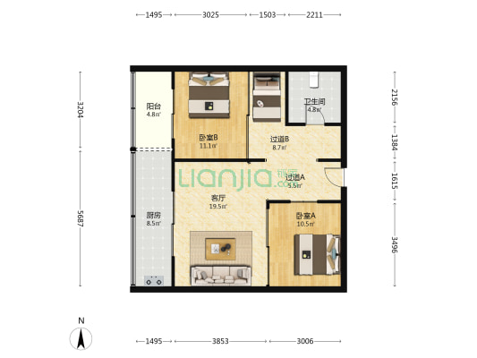 兴军公寓 2室1厅1卫 95平方