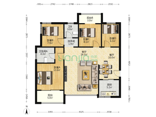 太乙城时光里 4室2厅3卫 127平方