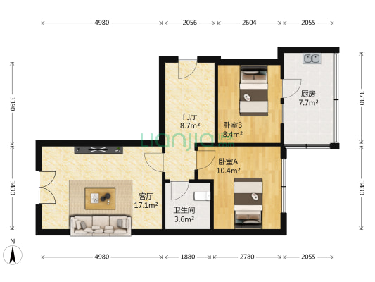 电力医院家属楼小区 2室1厅1卫 84平方