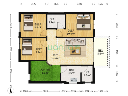江南雅居 3室1厅2卫 83平方