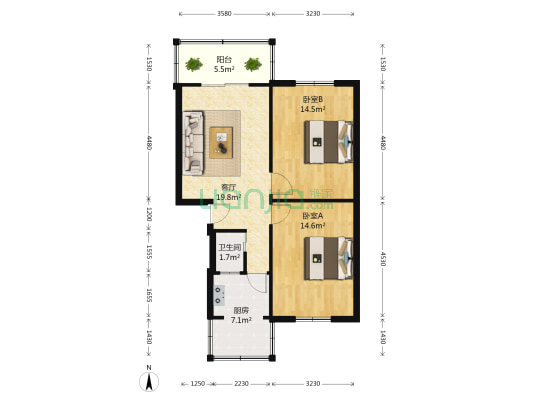 双顺路4号 2室1厅1卫 72平方