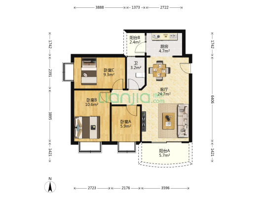 名翠阁 3室1厅1卫 78平方