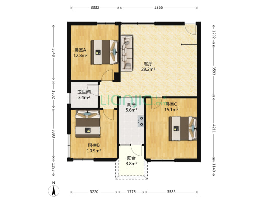 恒丰花苑 3室1厅1卫 84平方