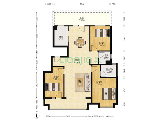 中瑞城 3室1厅2卫 119平方