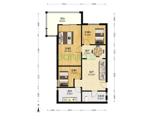 湖北邮电 3室2厅1卫 86平方