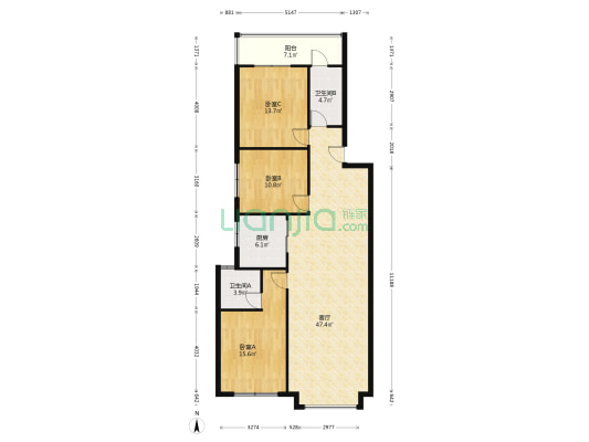 兴桂园 3室1厅2卫 128平方