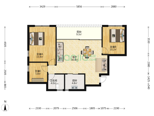 三亚·星域（二期） 3室1厅1卫 84平方
