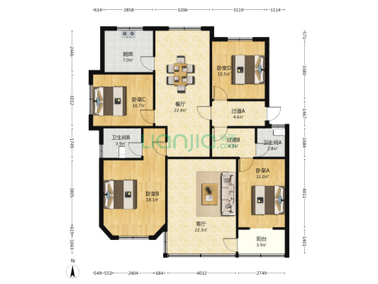 东昌路小区 4室2厅2卫 144平方