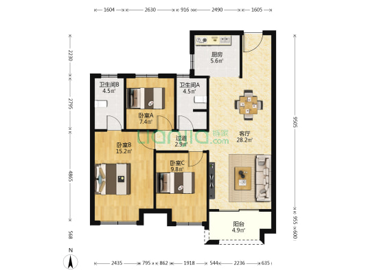 中南林樾 3室1厅2卫 108平方