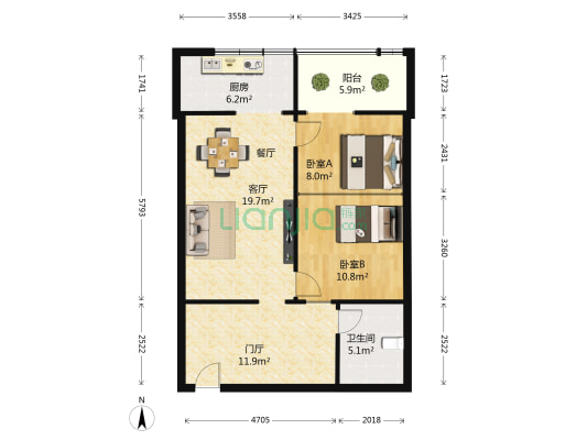 乐居都会 2室1厅1卫 95平方