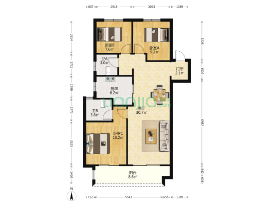绿都青云赋春晓苑 3室1厅2卫 110平方