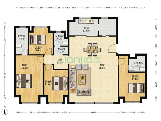 东望璟园 4室1厅4卫 168平方