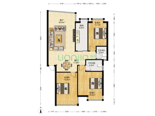 山水·阳光城 3室2厅2卫 118平方