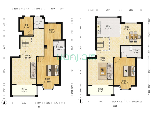 锦泰花园 4室3厅3卫 154平方