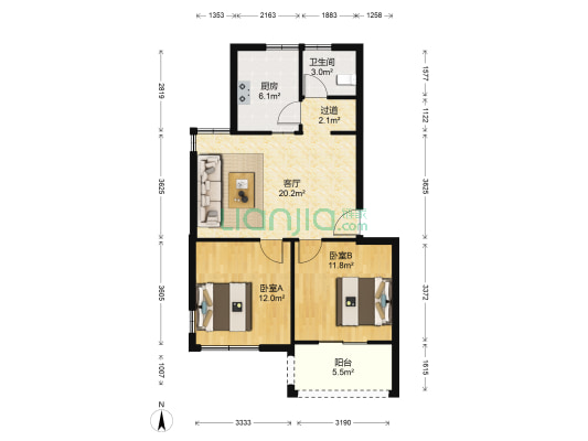 天成家园北区 2室1厅1卫 75平方